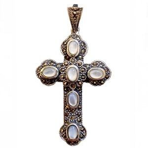 Sterling Silver Cross Pendant with Stones & Marcasites
